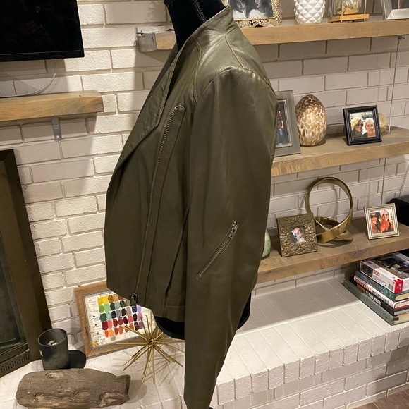 Olive Green Helmut Lang Leather Jacket, large - Picture 7 of 12